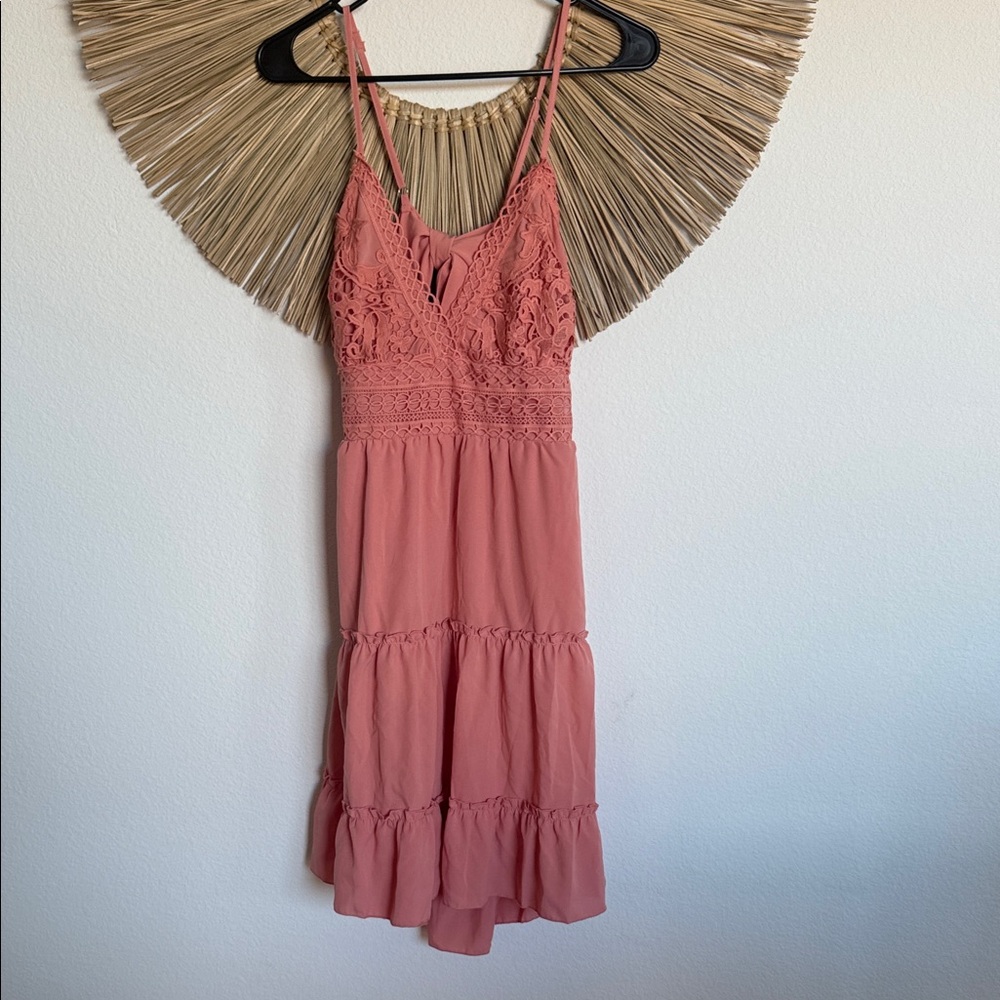 Wish Pink Lace Accent Midi Dress